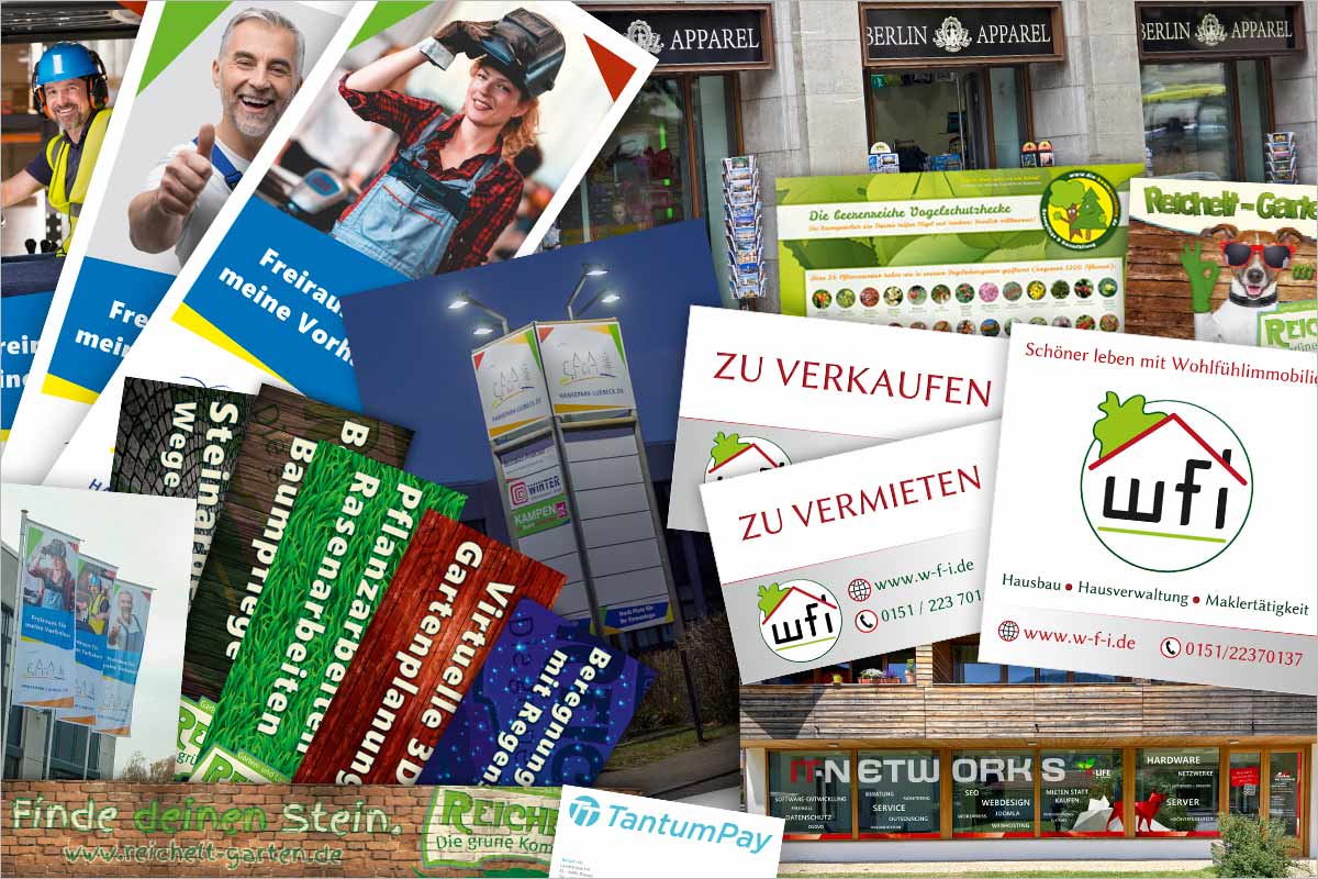 Firmenschilder + Werbebanner der Werbeagentur und Kreativagentur für den Kanton Graubünden